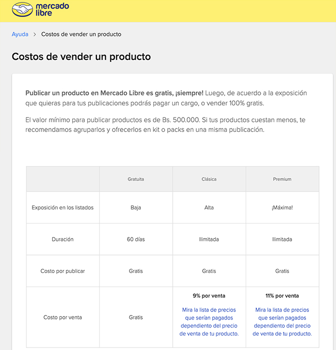 Nuevos precios y comisiones en mercadolibre