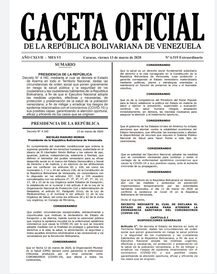 decreto de cuarentena venezuela