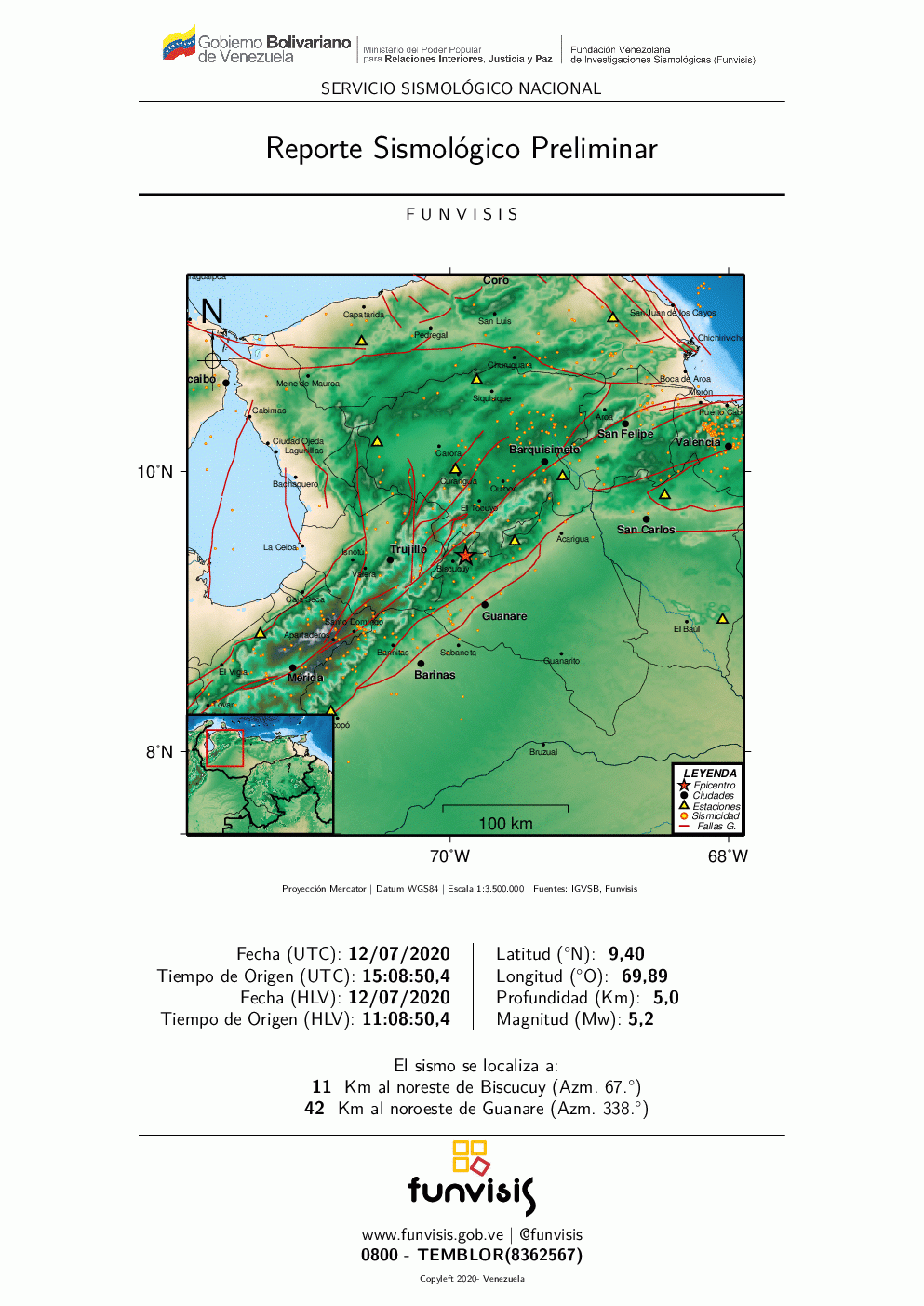 Reporte Sismo en Venezuela 12 Julio 2020