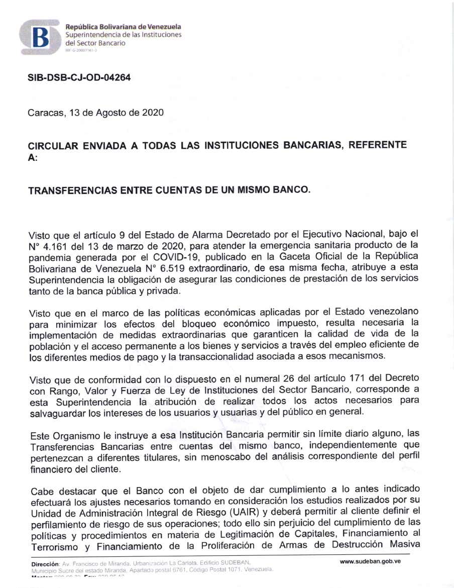 Sudeban elimina los límites